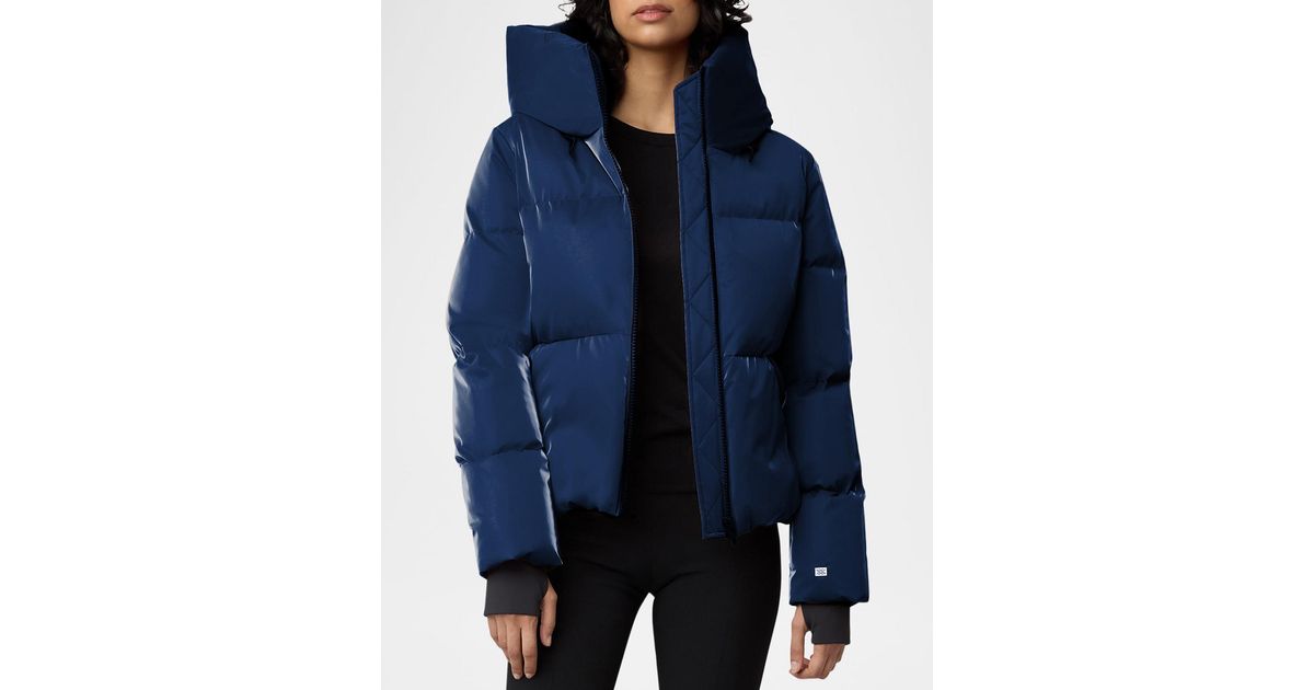 SOIA & KYO Iroh Velvet Down Puffer Jacket With Hood in Blue | Lyst