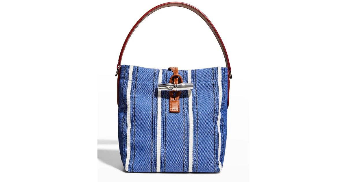 Longchamp Roseau Essential Striped Bucket Bag in Blue | Lyst