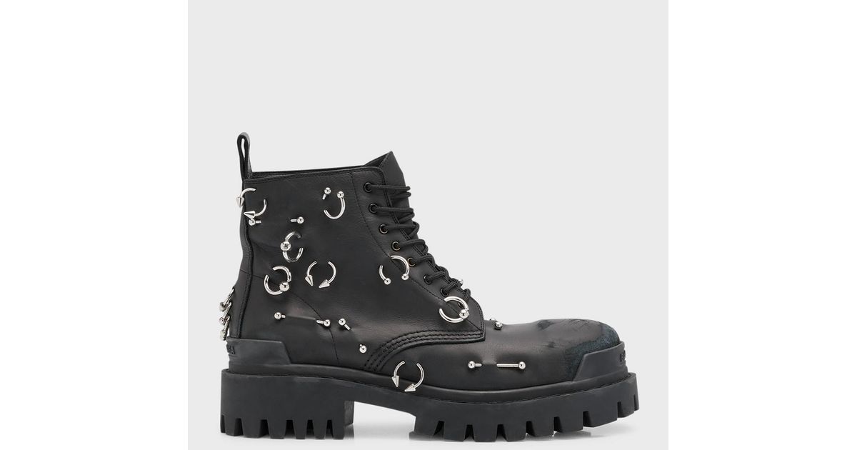 Balenciaga Strike Pierced Leather Boots in Black for Men | Lyst