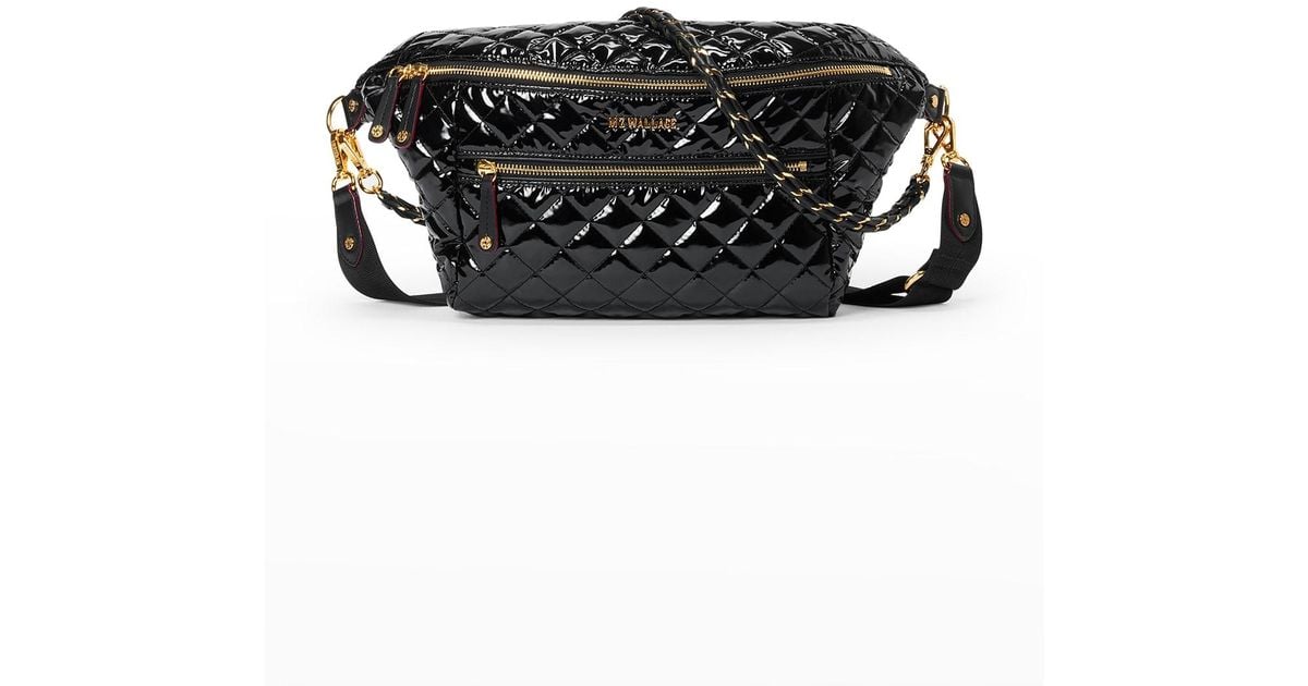 MZ Wallace Crosby Patent Quilted Sling Belt Bag in Black Lyst