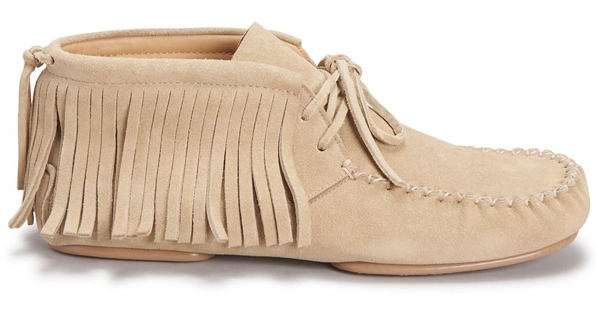 Loewe Suede Fringe High-top Loafers in Natural | Lyst