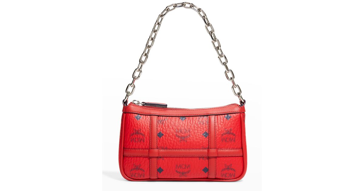 MCM Delmy Visetos Mini Logo Chain Shoulder Bag in Red Lyst