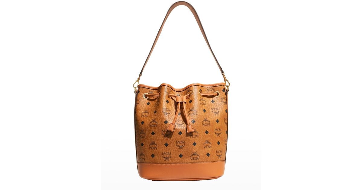 MCM Dessau Medium Monogram Drawstring Bucket Bag in Brown Lyst
