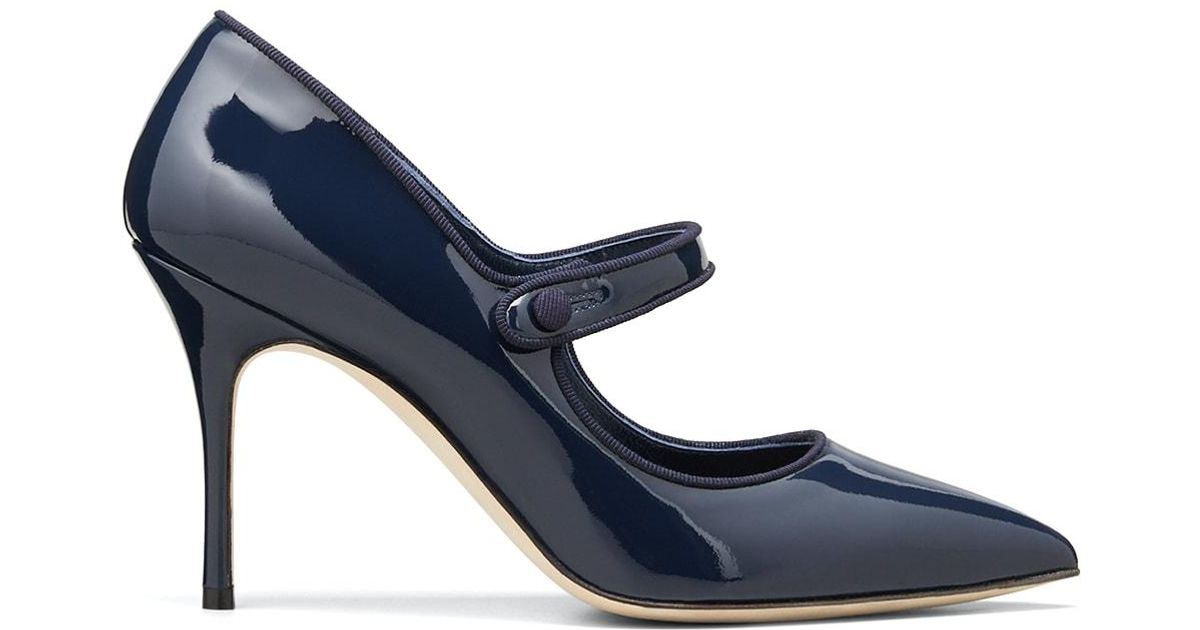 Manolo Blahnik Patent Leather Mary Jane Pumps in Blue | Lyst