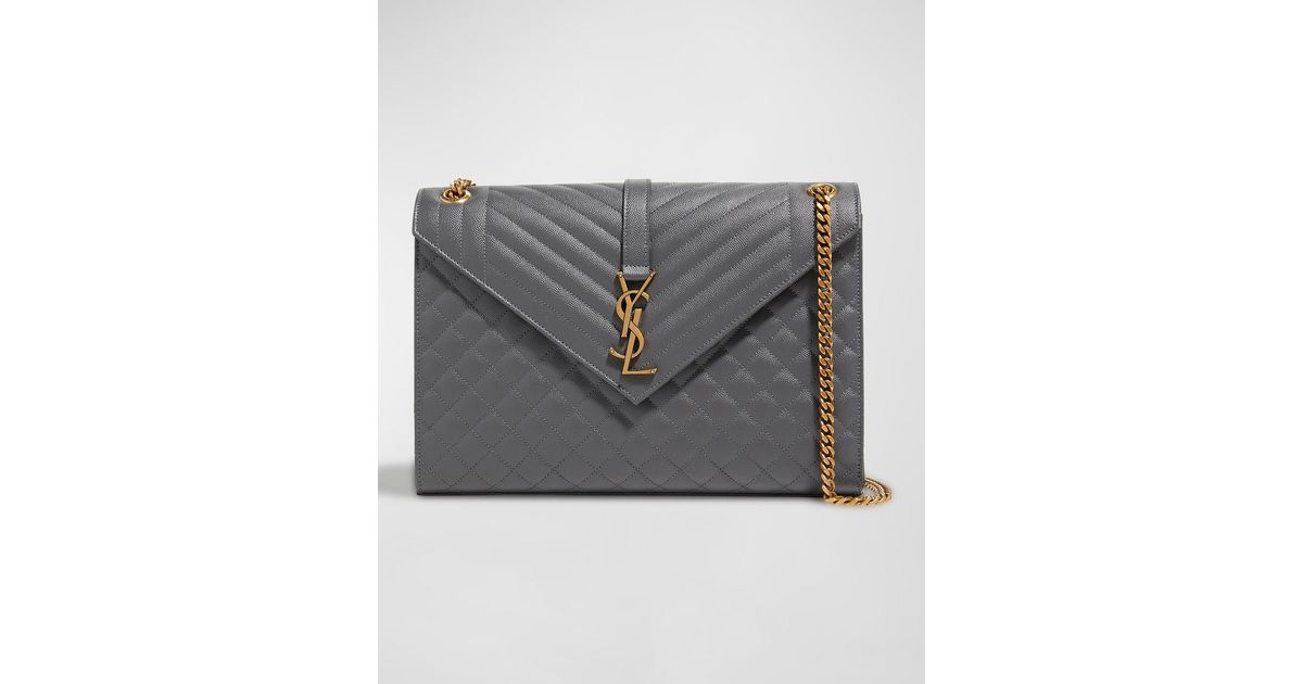 Saint Laurent Envelope Triquilt Large Ysl Shoulder Bag In Grained Leather in Gray Lyst