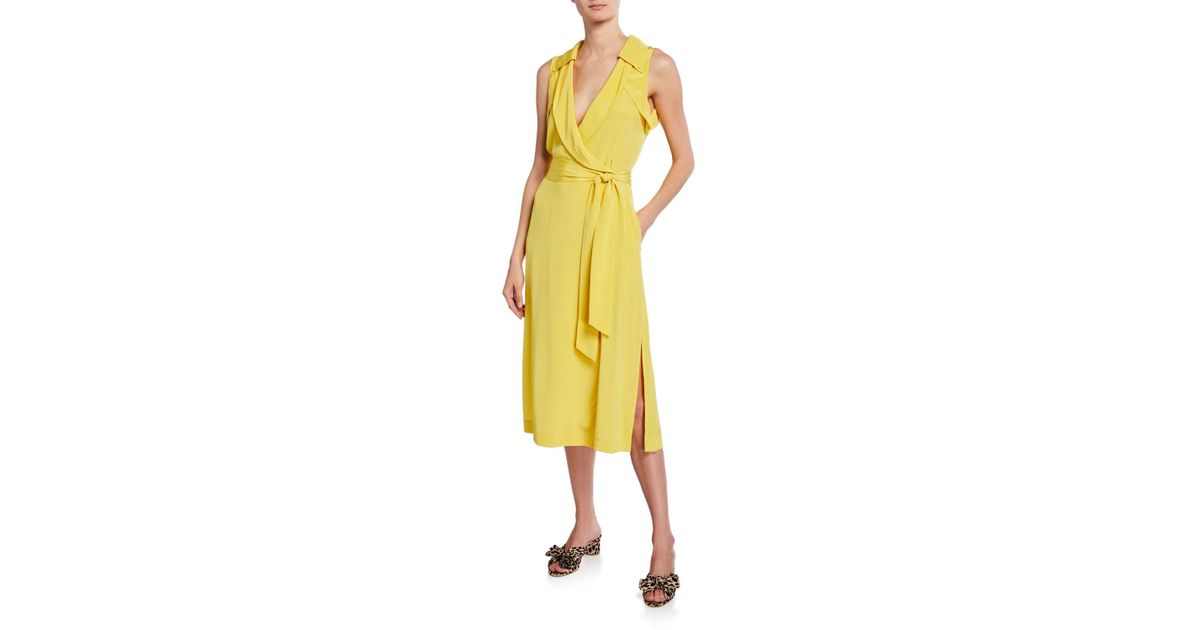 bright yellow wrap dress