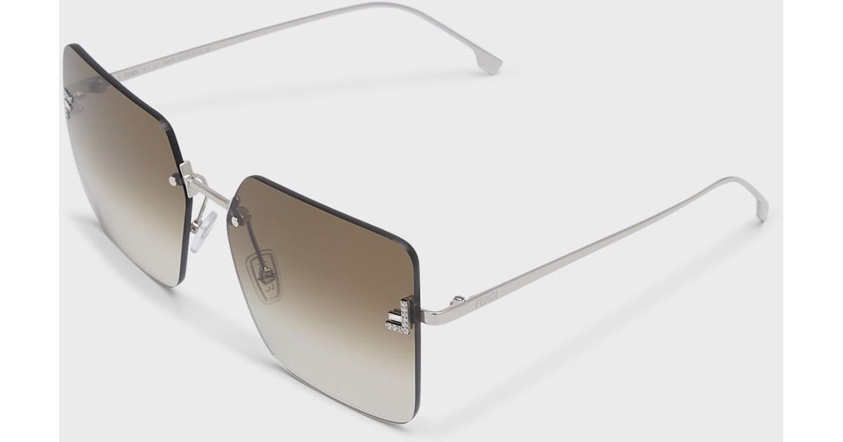 Fendi Rimless Square Metal Sunglasses in White | Lyst