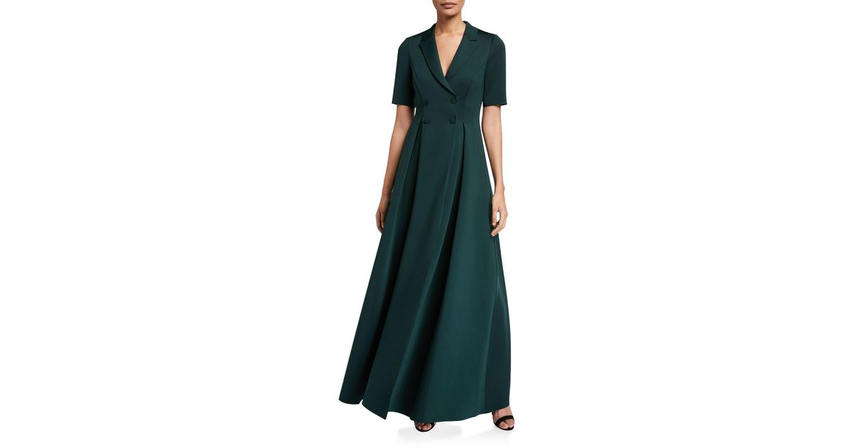 Badgley Mischka Synthetic Elbowsleeve Long Scuba Coat Dress in Emerald