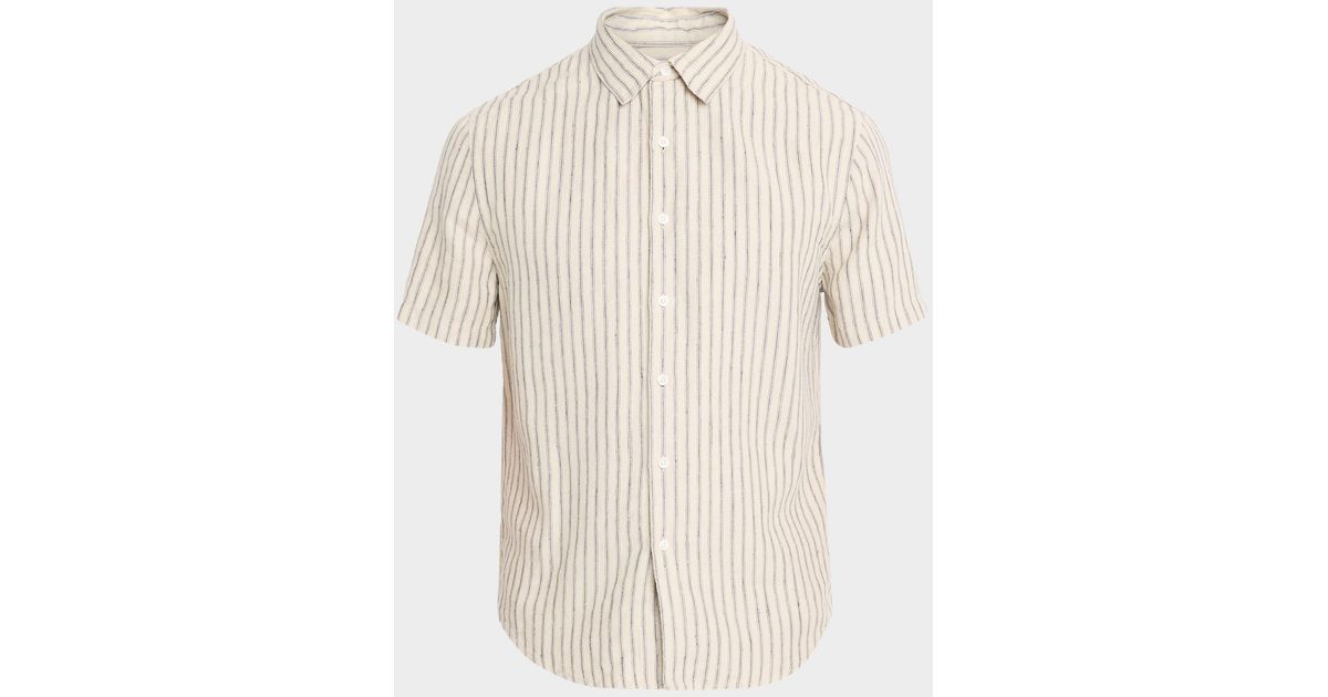 Vince Apos;S Ballstone Stripe Hemp Short-Sleeve Shirt in Natural for ...