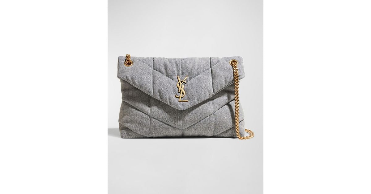 Saint Laurent Puffer Medium Ysl Denim Shoulder Bag in Gray Lyst