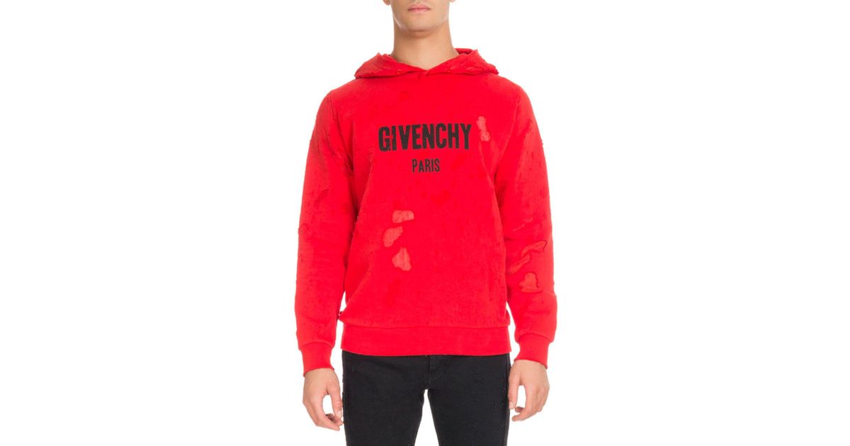 givenchy red destroyed hoodie