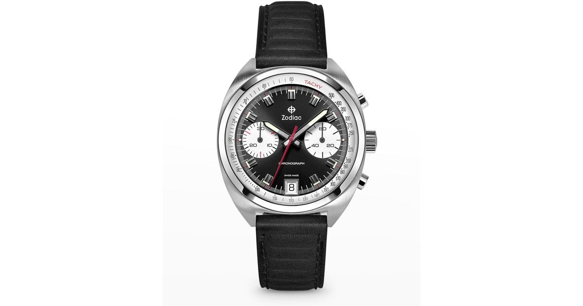 Zodiac Grandrally Quartz Black Leather Watch in Gray Lyst