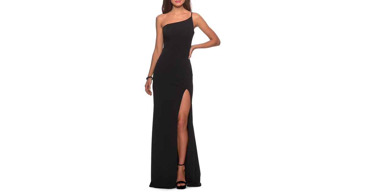 la femme one shoulder jersey gown