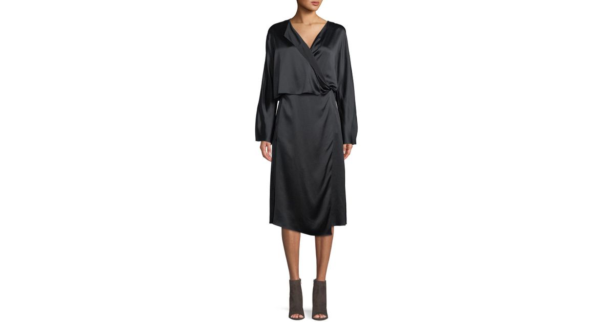 vince draped silk panel midi dress