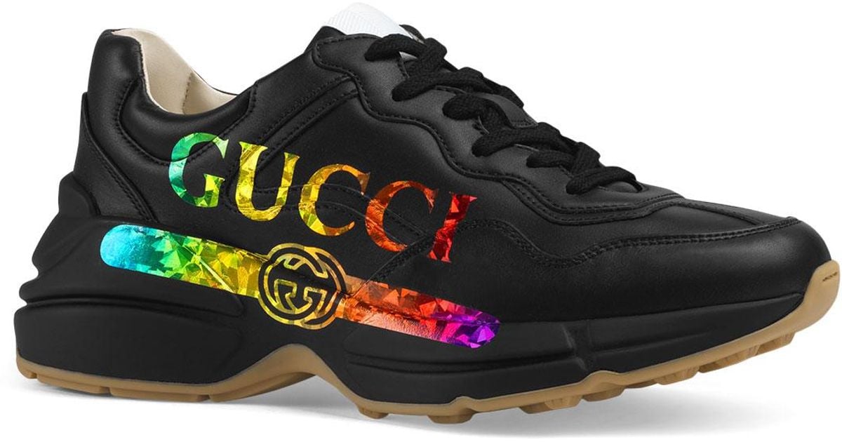 Gucci Leather Rhyton Rainbow Logo Sneakers in Nero (Black) - Save 19% ...