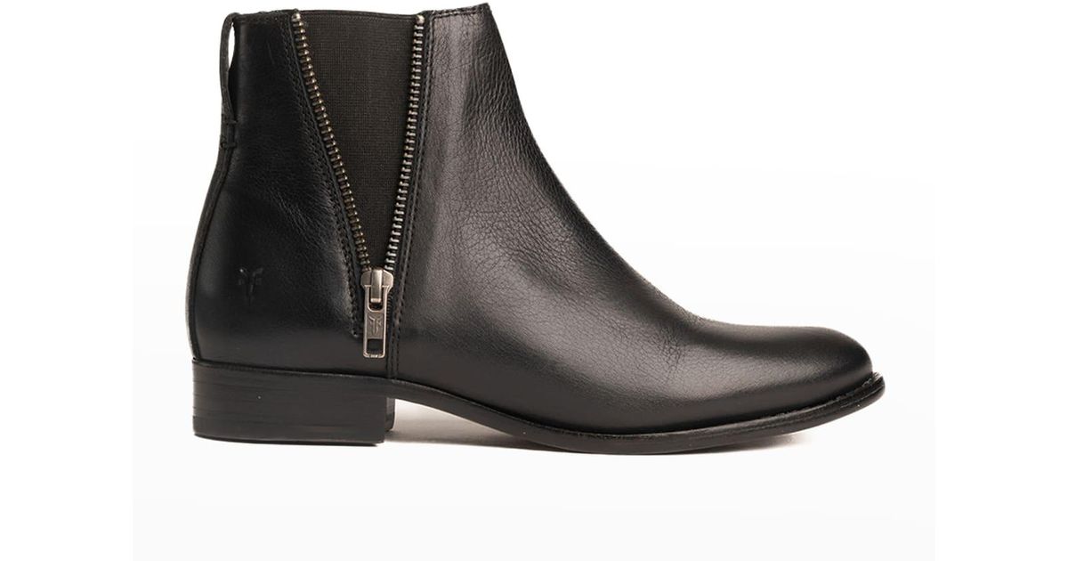Frye Carly Leather Zip Chelsea Booties in Black | Lyst