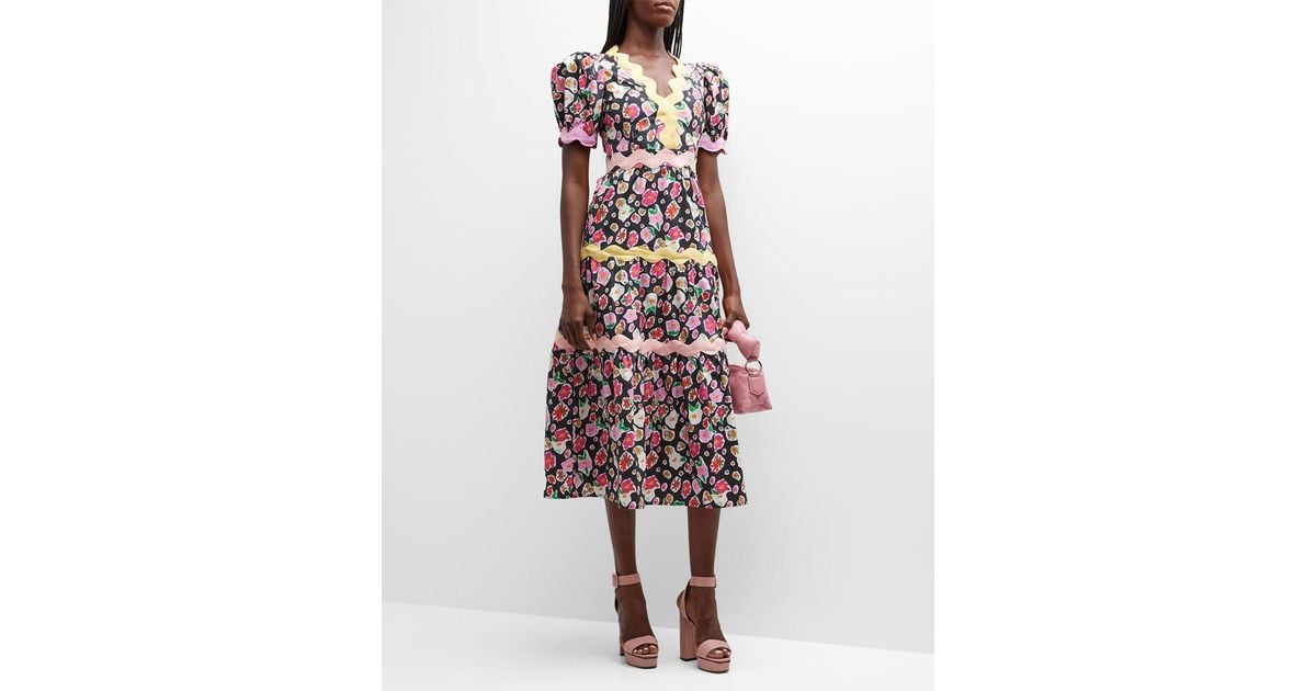 Celiab Hessonite Tiered Floral Ric Rac Trim Midi Dress in White Lyst