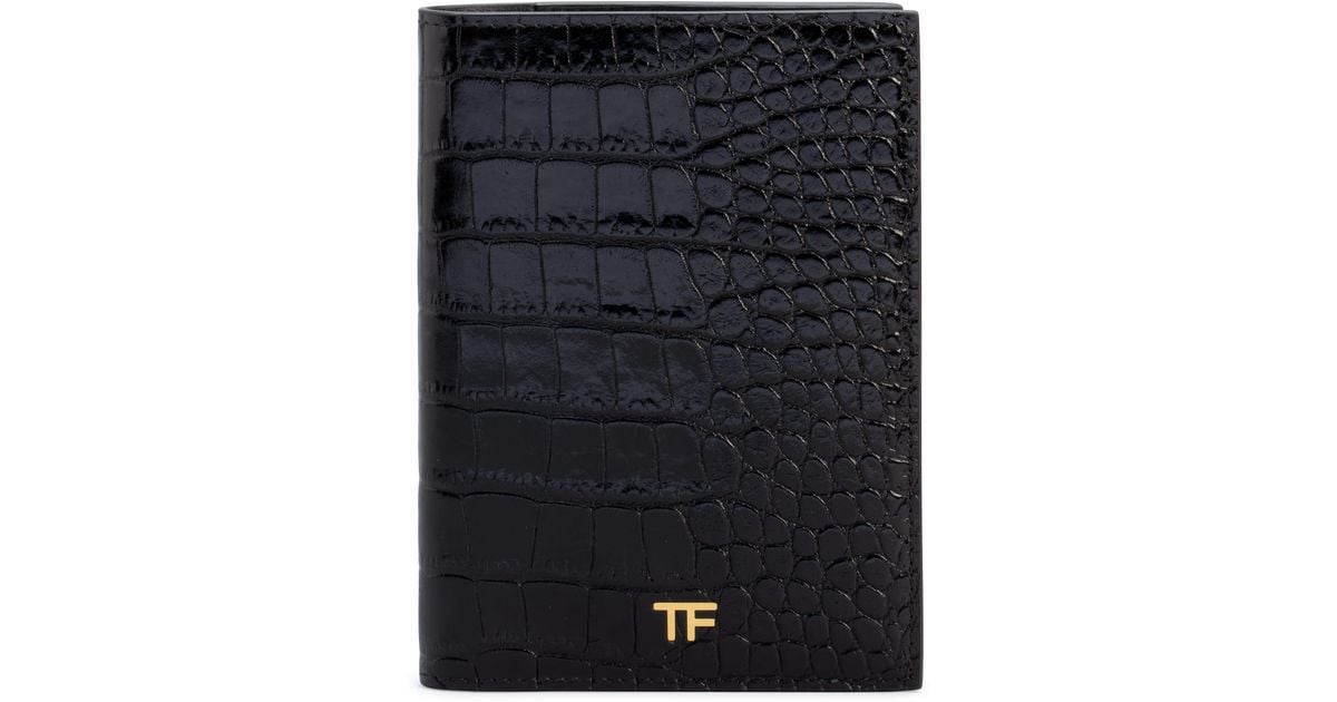 Tom Ford Tf Croc-embossed Leather Passport Holder in Black | Lyst