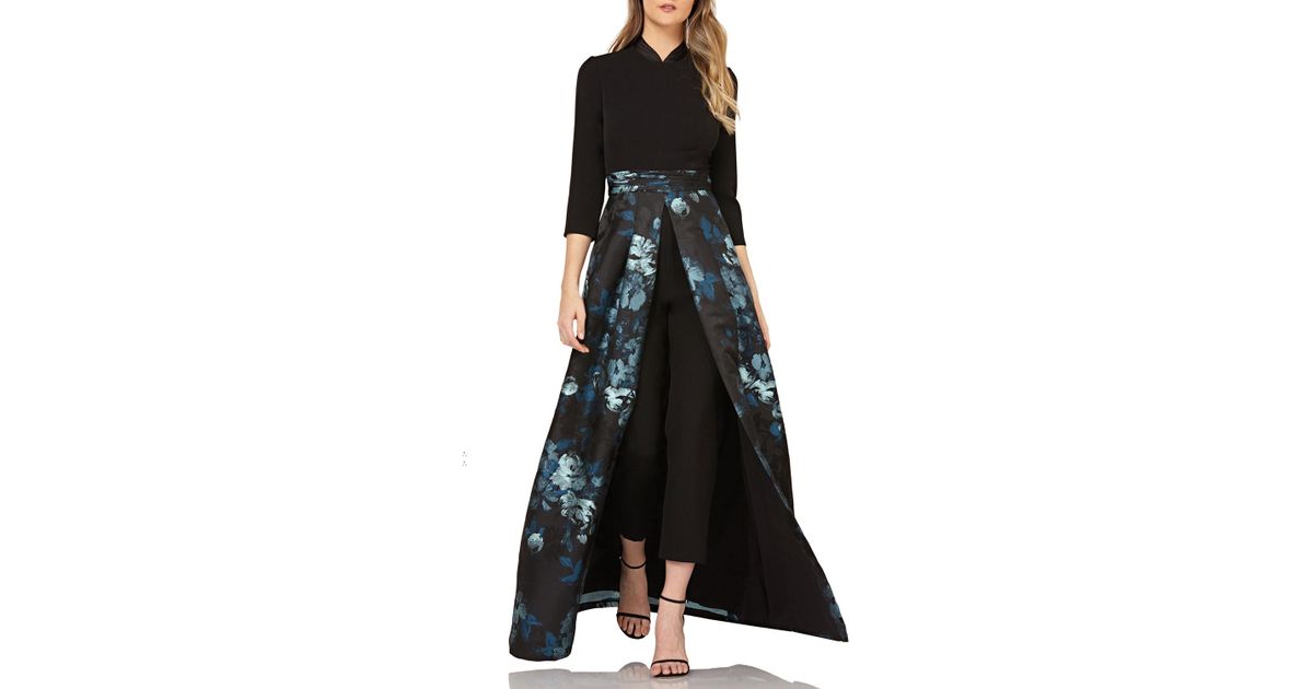 Kay Unger Jacquard Walk Through Floral Print Jumpsuit in Black - Save ...