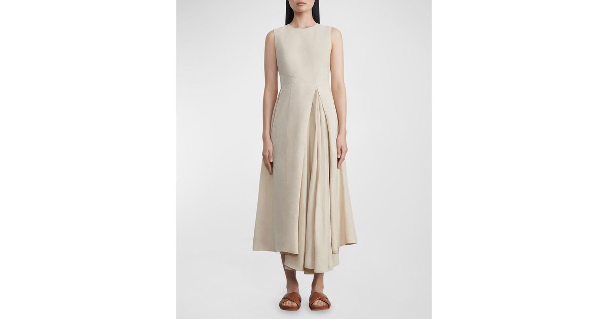Lafayette 148 New York Sleeveless Pleated Silk-linen Midi Dress in ...