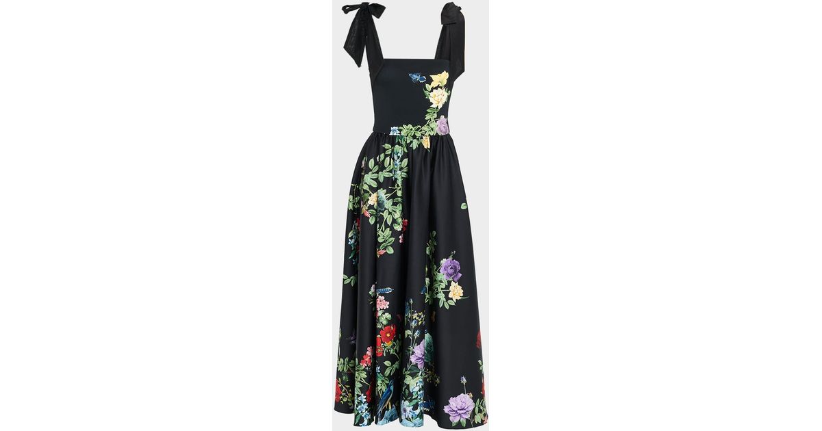 Alice + Olivia Oriana Tie Strap Drop-Waist Midi Dress in Black | Lyst
