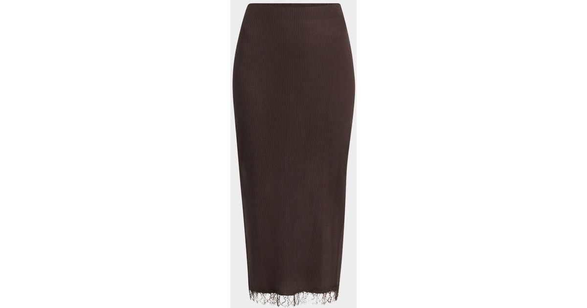 Women Brown Rib Pencil Midi Skirts