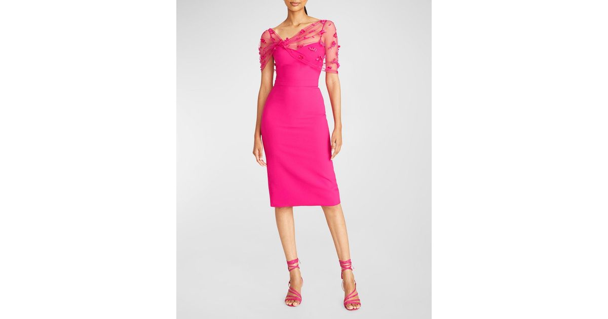 THEIA Gia Beaded-shawl Bodycon Midi Dress in Pink | Lyst
