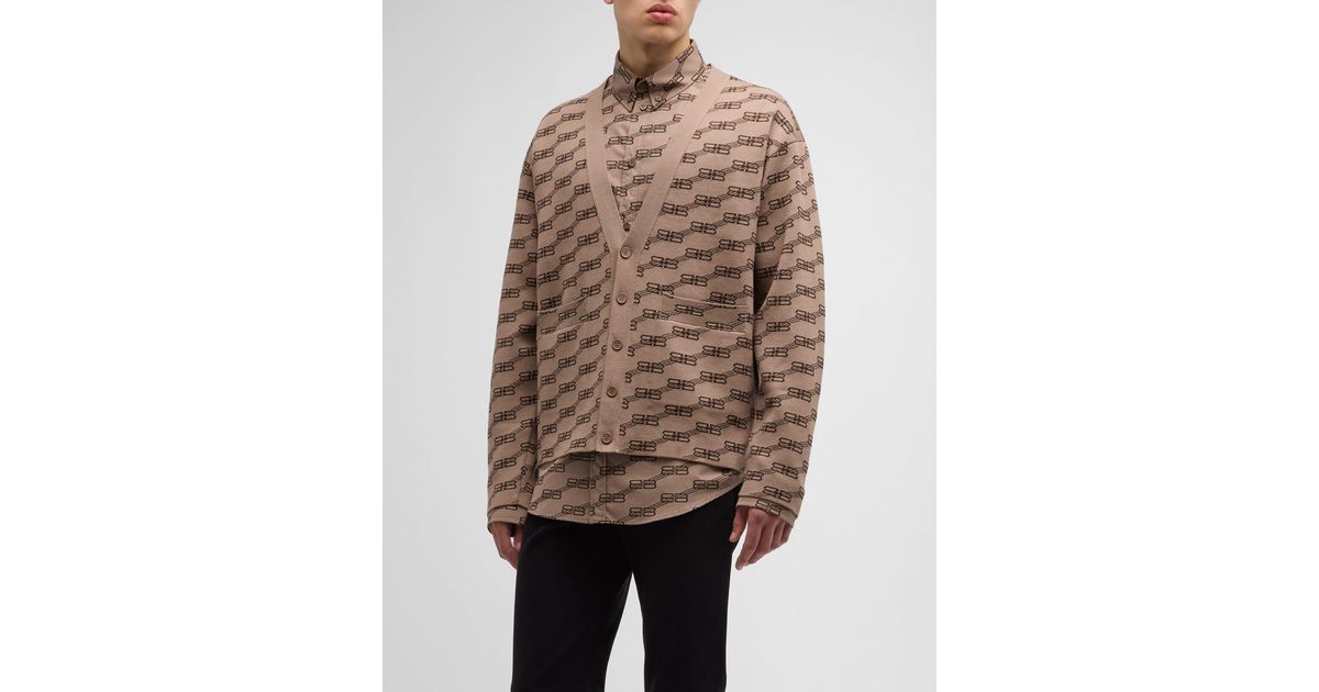 Balenciaga Monogram Intarsia Cardigan in Brown for Men Lyst