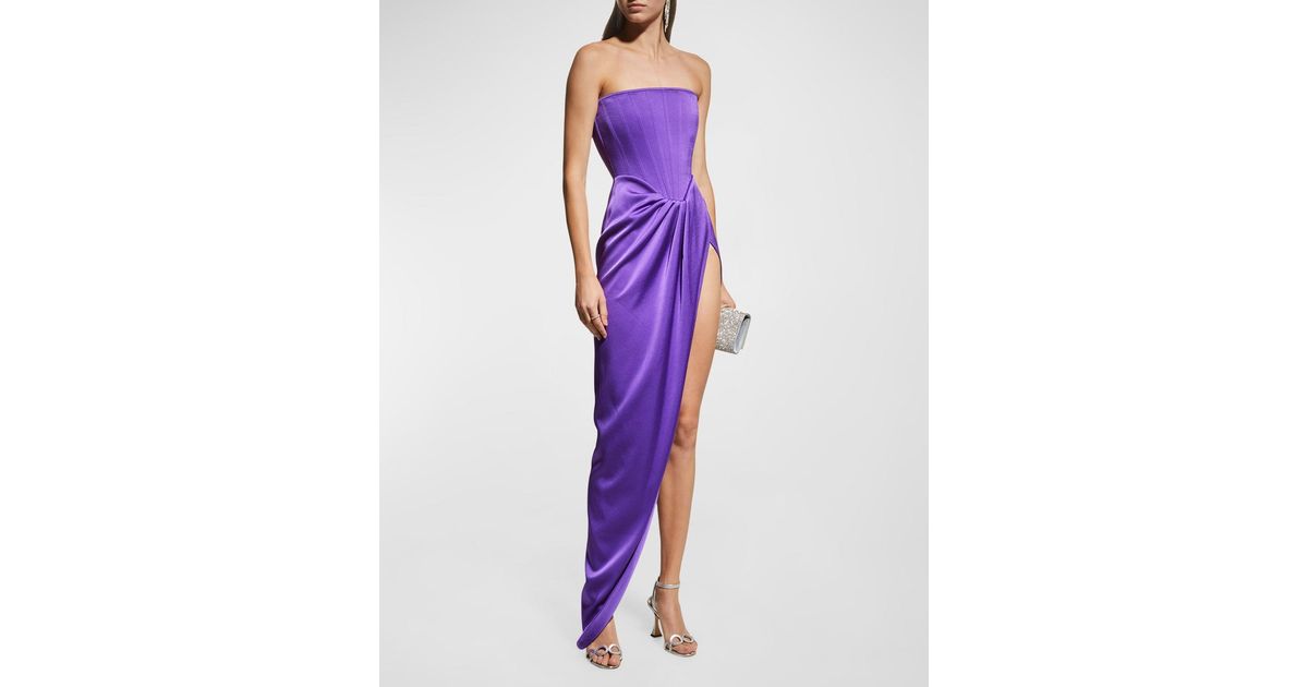 Alex Perry Ledger Strapless Corset Satin Crepe Gown in Purple | Lyst