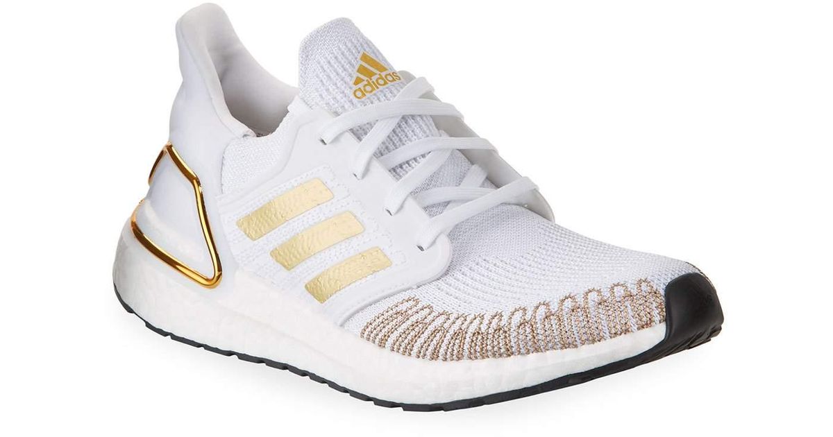 adidas Rubber Ultra Boost Stretch-knit Trainer Sneakers in White/Gold (White) - Lyst