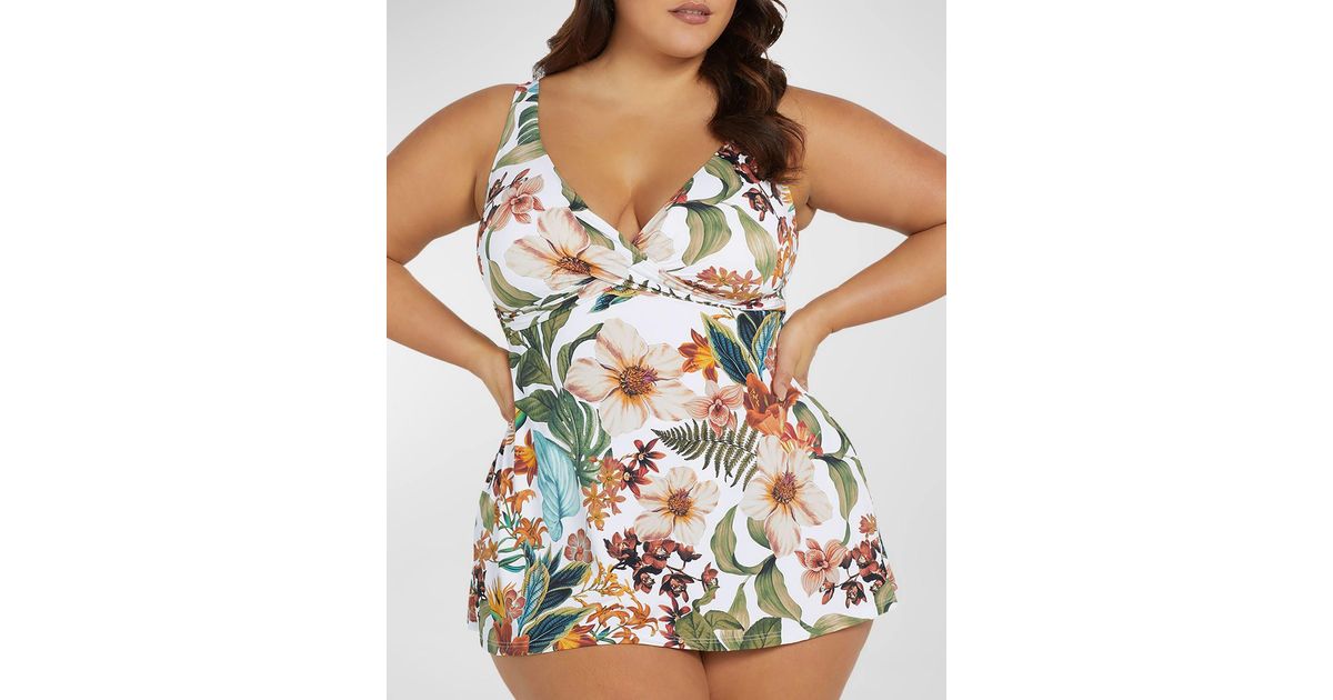 Plus Size Surplice V-Neck Skirted One-Piece Swimdress