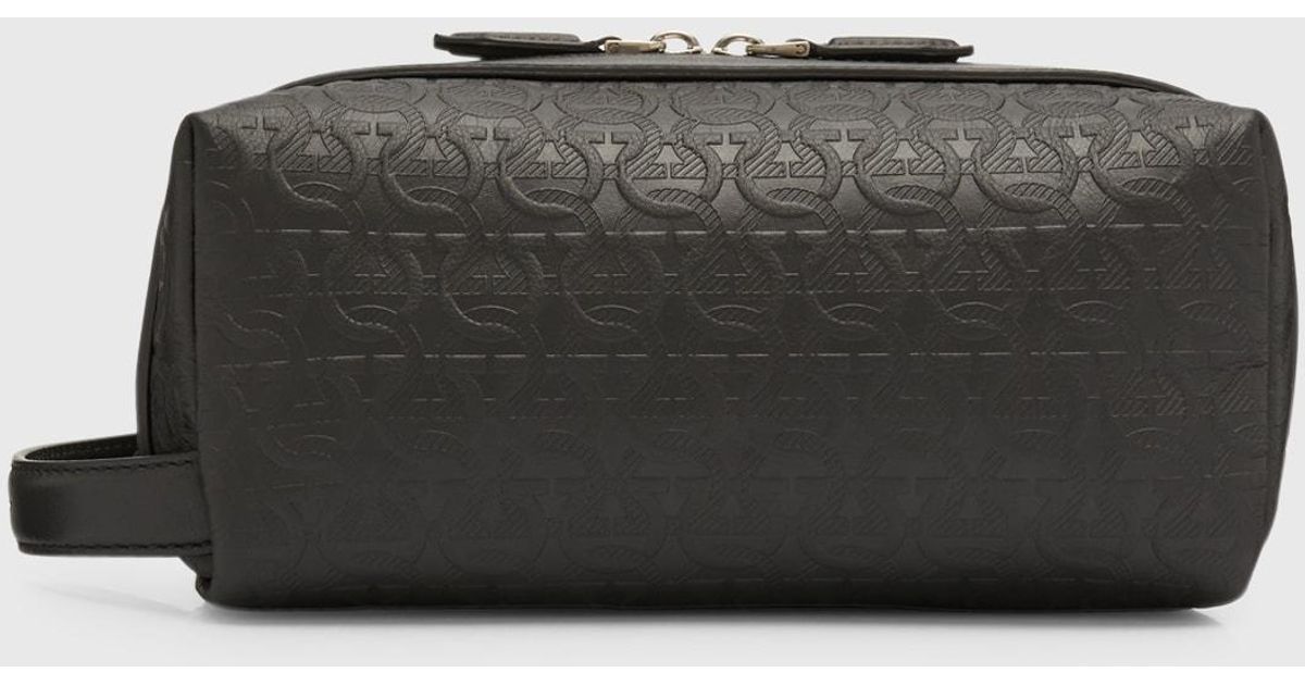 Ferragamo Embossed Gancini Leather Toiletry Bag in Black for Men Lyst
