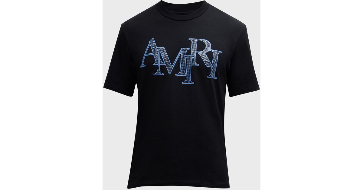 Amiri Crystal Staggered Logo T-Shirt in Blue for Men | Lyst