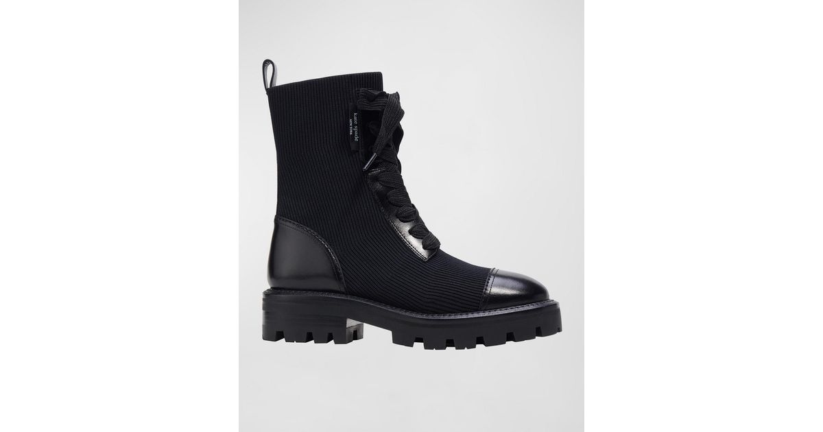 Kate Spade Winton Knit Lug-sole Combat Boots in Black | Lyst
