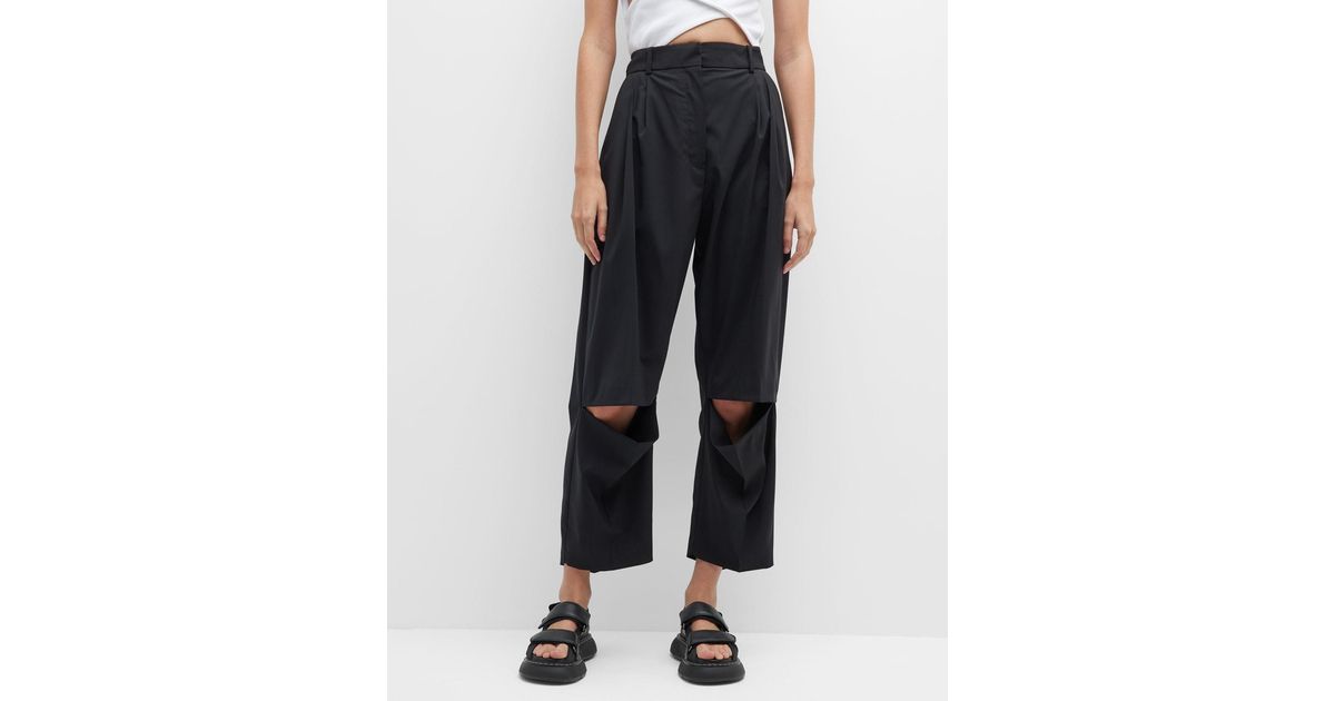 A.W.A.K.E. MODE Cropped Front Slit Pleated Straight-leg Pants in