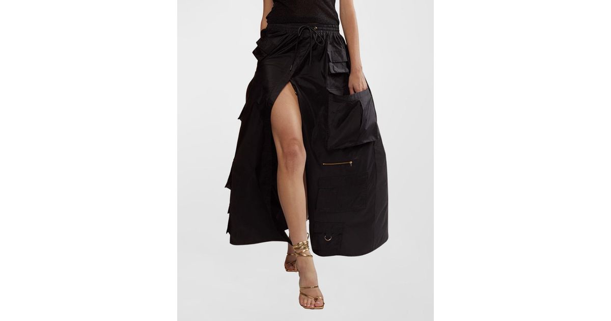 Cynthia Rowley A-line Taffeta Maxi Cargo Skirt in Black Lyst