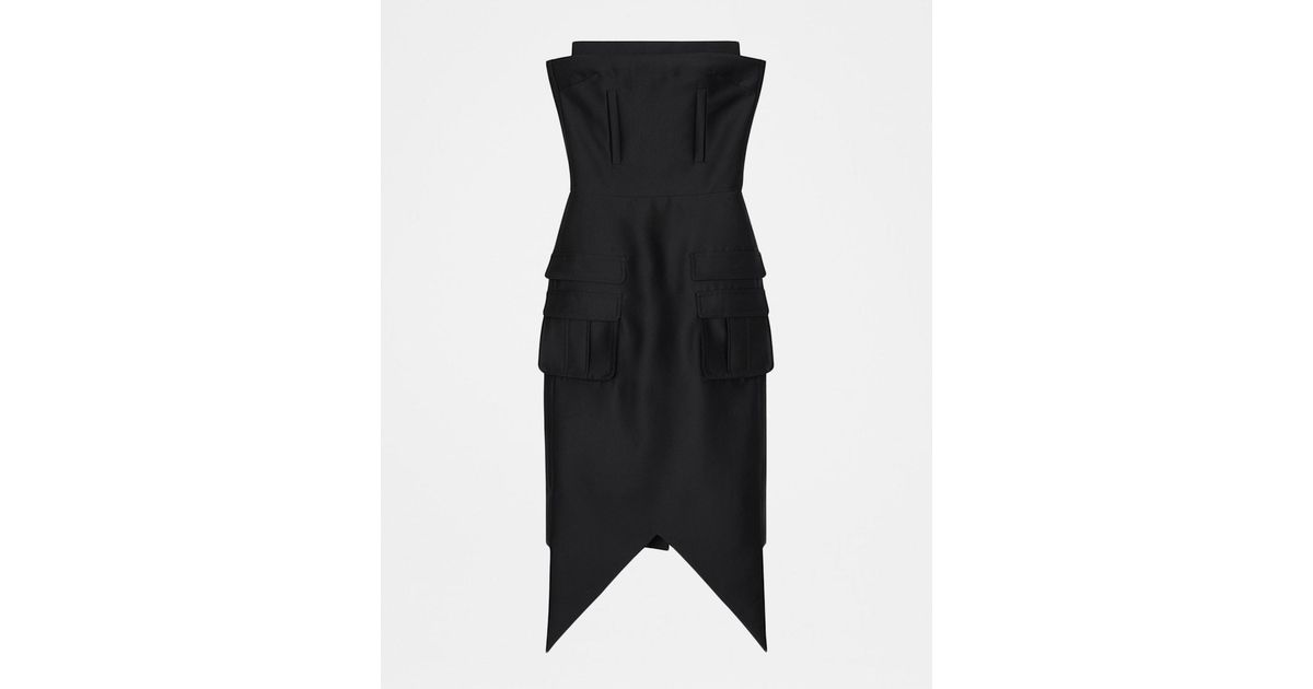 ShuShu/Tong Angular Satin Strapless Midi Dress in Black | Lyst