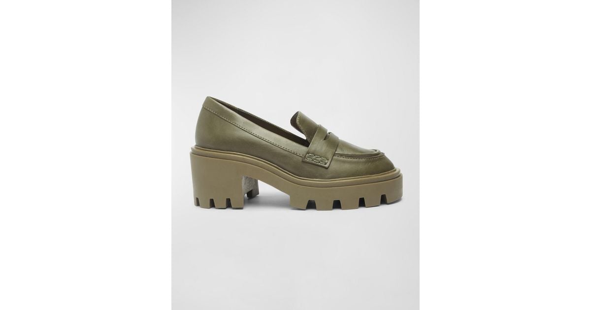 SCHUTZ SHOES Viola Tractor Platform Penny Loafers in Green | Lyst