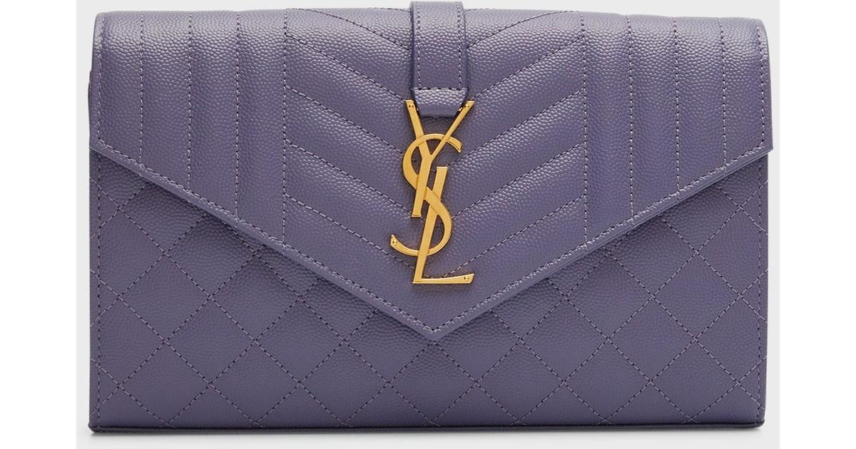 Saint Laurent Monogram Ysl V-flap Large Tri-quilt Envelope Chain Shoulder  Bag - Golden Hardware In Black