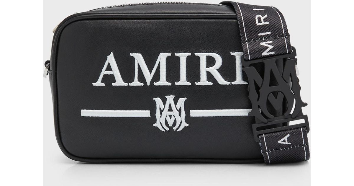 Amiri Embroidered Logo Leather Crossbody Bag in Black for Men | Lyst