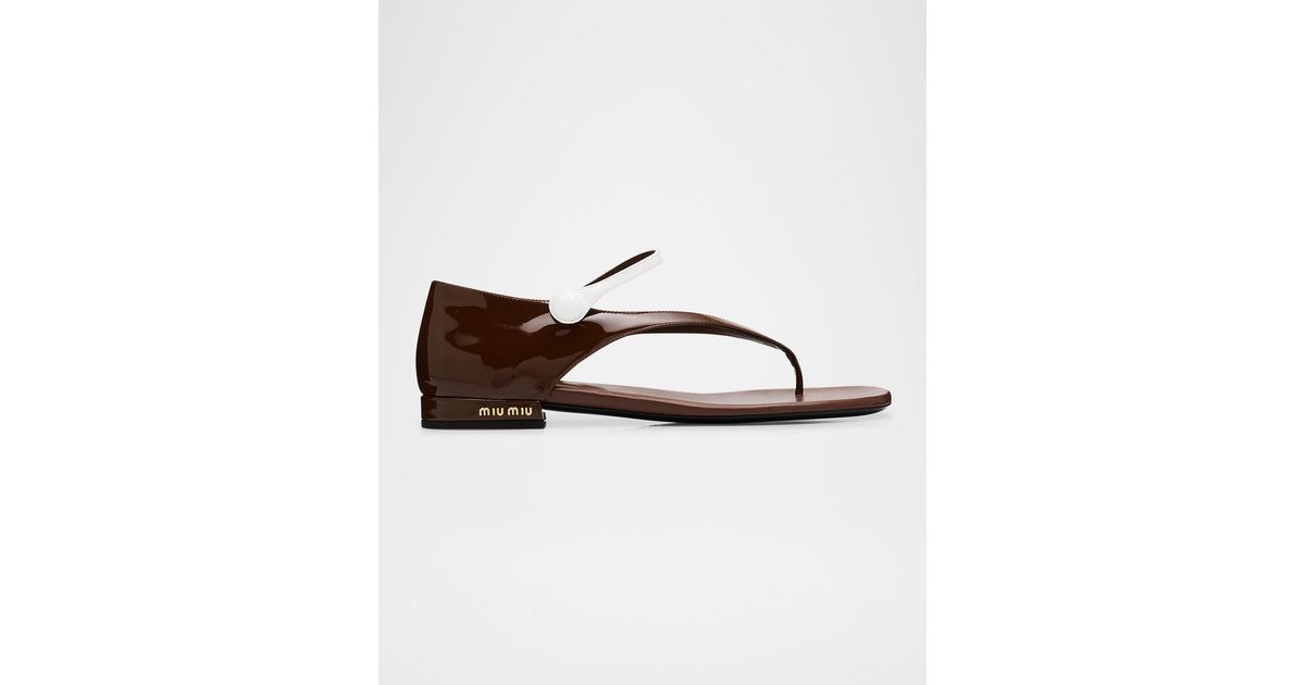 Miu Miu Bicolor Leather Mary Jane Thong Sandals in Orange | Lyst