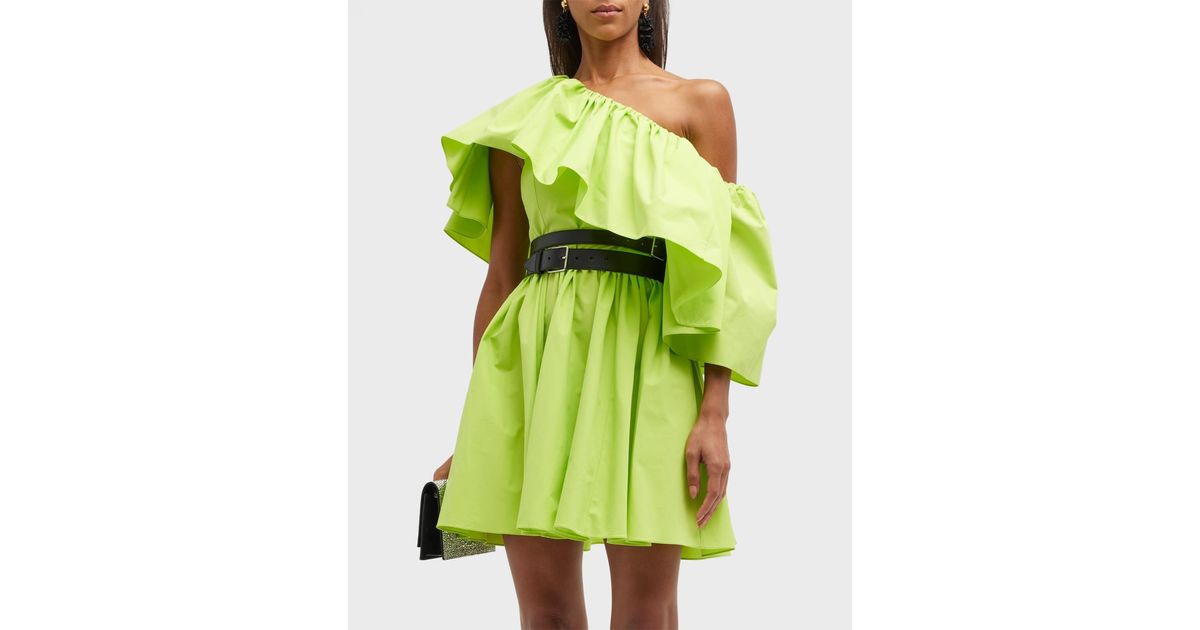 Alexander McQueen Oneshoulder Ruffle Poplin Mini Dress in Green Lyst