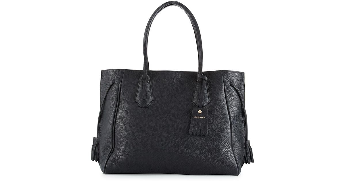 longchamp black leather tote