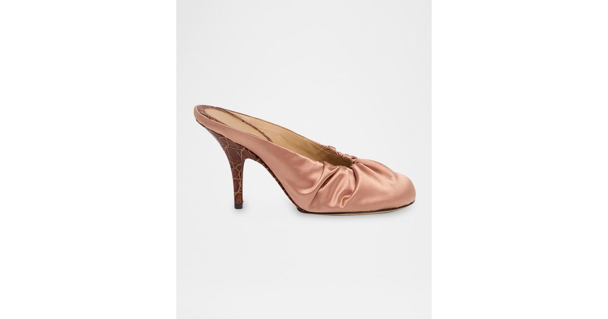 Dries Van Noten Ruched Satin Mules in Pink | Lyst
