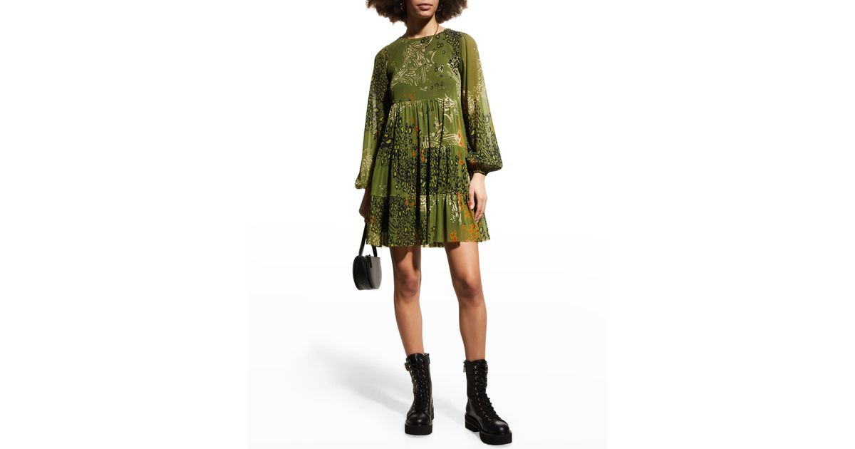 Fuzzi Tiered Animal-print Tulle Dress in Green | Lyst