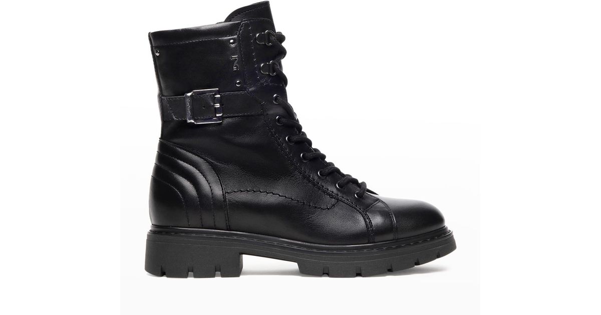 Nero Giardini Calfskin Buckle Combat Boots in Black | Lyst