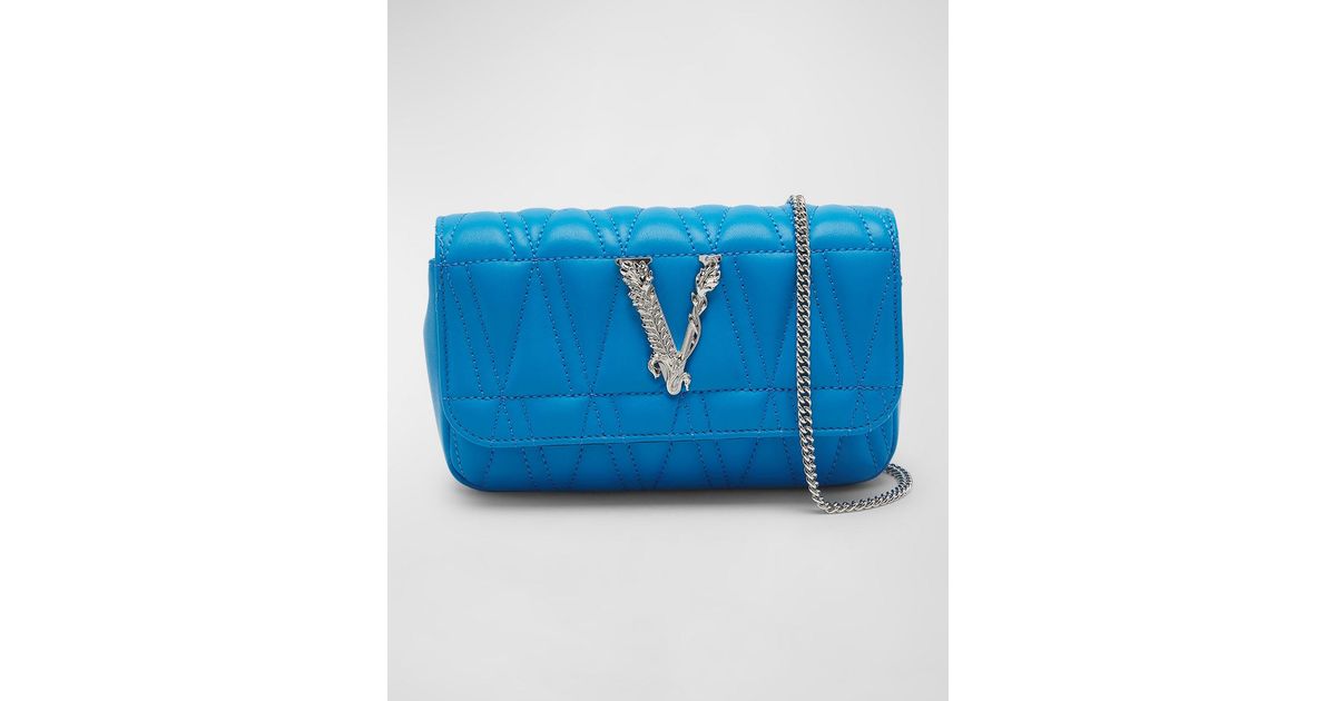 Versace Virtus Mini Quilted Leather Crossbody Bag in Blue Lyst