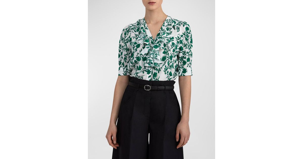 JUDITH & CHARLES Ace Button-front Silk Blouse in Green | Lyst