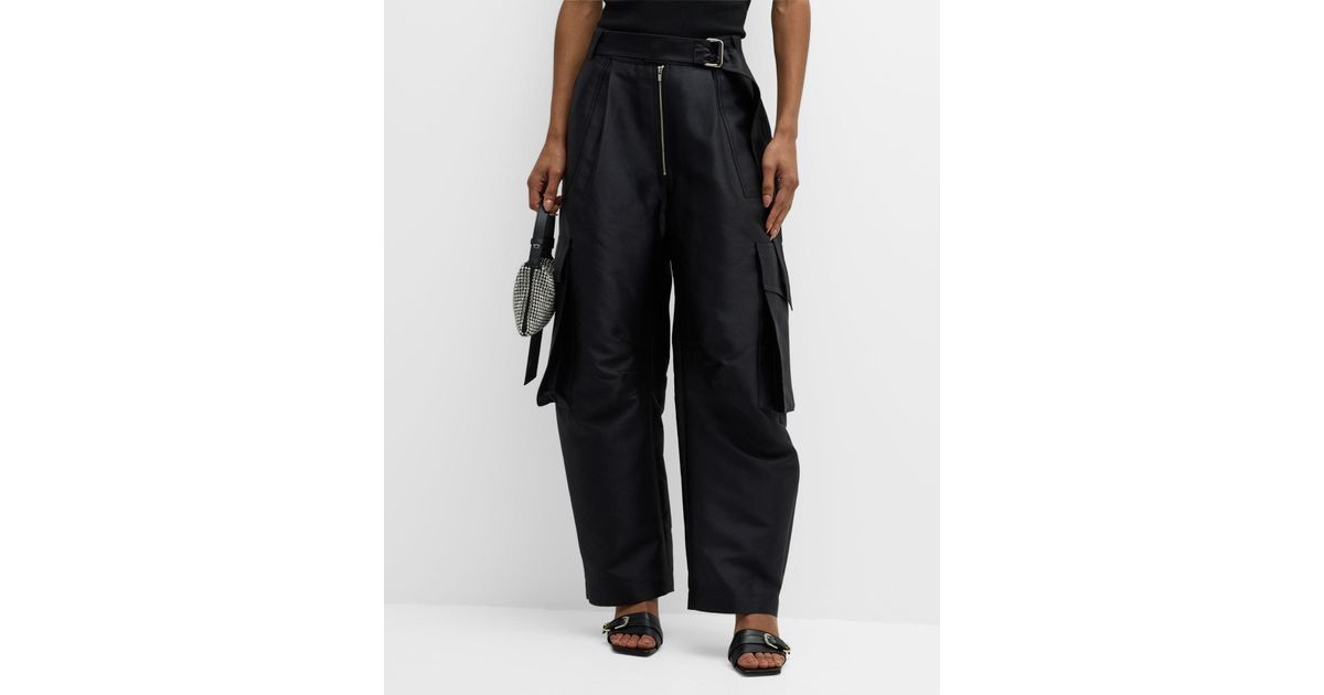 Christopher John Rogers Pleated Jumbo Belted Cargo Pants in Black | Lyst