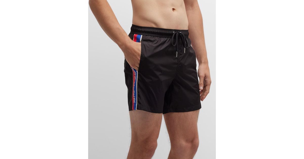 Moncler Retro Taping Swim Shorts in Black for Men | Lyst